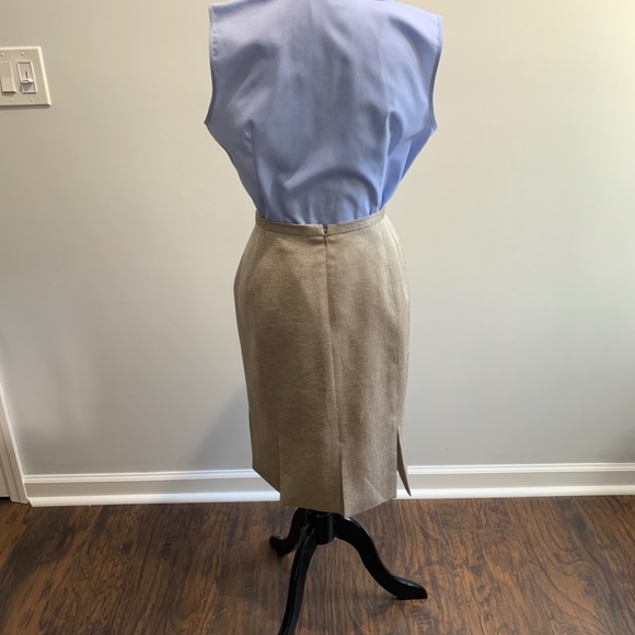 Liz Claiborne suit skirt sz 10 tan creme netural basic pencil pleated slit work - Picture 8 of 16